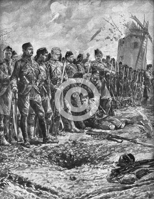 ''La Bataille des Flandres; les "London Scottish" se reforment sous le feu', 1914. Creator: Richard Caton Woodville II.