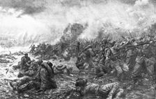 La Bataille des Flandres; Les masses Allemandes sous la fusillade et le feu des canons 1914. Creator: J Simont