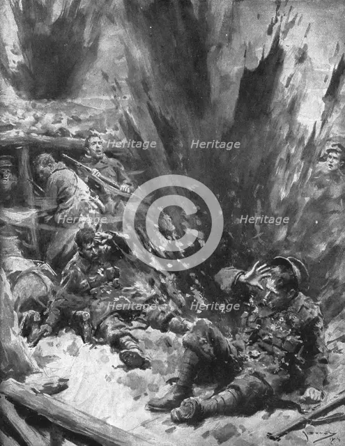 ''La Bataille des Flandres; Un projectile a eclate dans la boue sans blesser personne', 1914. Creator: Arthur C Michael.