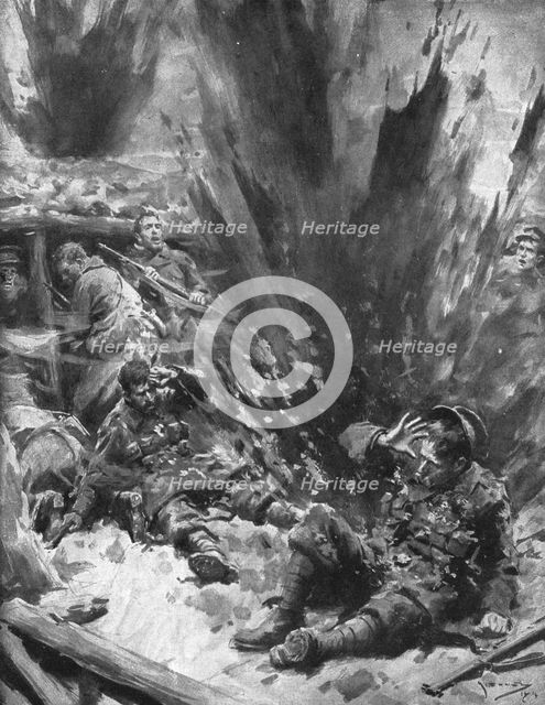 ''La Bataille des Flandres; Un projectile a eclate dans la boue sans blesser personne', 1914. Creator: Arthur C Michael.