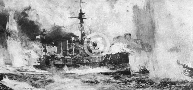 'La bataille navale du Jutland; Au fort du combat: le croiseur anglais Warrior... 1916 (1924) Creator: Charles Dixon.