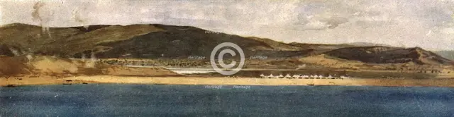 'La baie de Suvla et les Falaises d'Anzac; La plage de Suvla: a gauche, Lala Baba, 1915 (1916). Creator: Unknown.