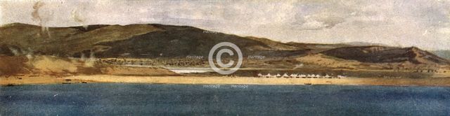 'La baie de Suvla et les Falaises d'Anzac; La plage de Suvla: a gauche, Lala Baba, 1915 (1916). Creator: Unknown.