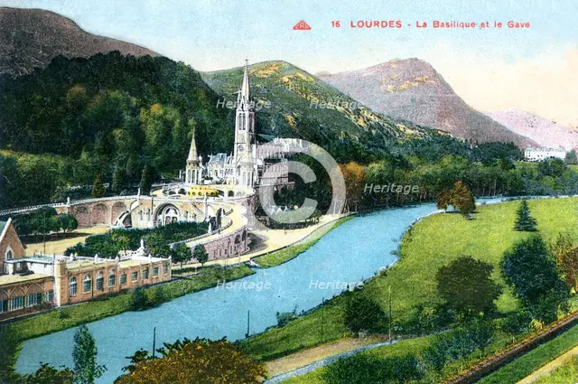 La Basilique et le Gave, Lourdes, France, 1933. Artist: Unknown
