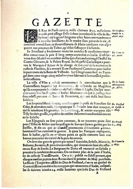 La Gazette (Gazette de France), 1631.