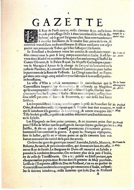 La Gazette (Gazette de France), 1631.