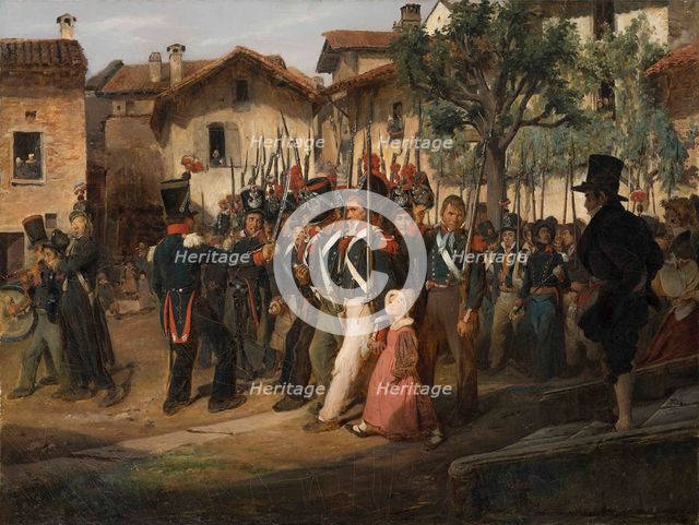 La garde nationale de campagne défilant devant le maire. Creator: Biard, François-August (1798-1882).