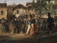 La garde nationale de campagne défilant devant le maire. Creator: Biard, François-August (1798-1882)