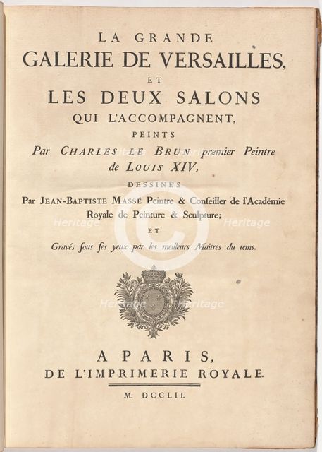 La Grande Galerie de Versailles, et les deux salons qui l'accompagnent (The Grand...), 1752. Creator: Jean-Baptiste Massé.