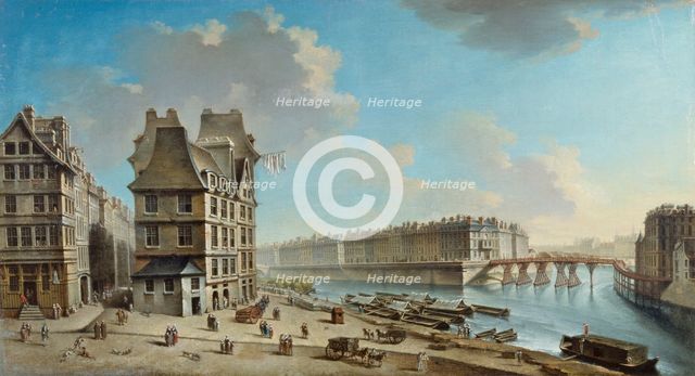 La Greve, Ile Saint-Louis and the Pont Rouge, seen from Place de la Greve, c1754. Creator: Nicolas Raguenet.