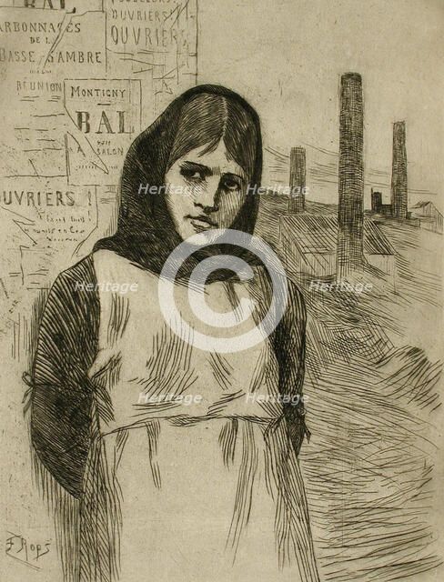 La Grève - small plate, c1875. Creator: Félicien Rops.