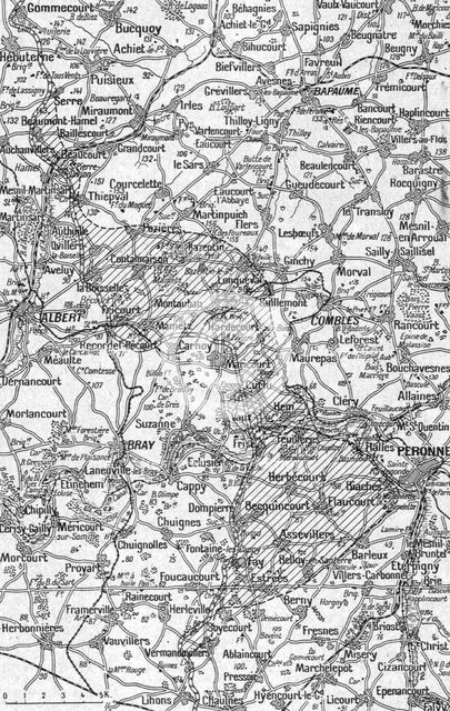 'La Guerre 20-26 juillet 1916; Carte-croquis du terrain au Nord et au Sud de la Somme', 1916. Creator: Unknown.