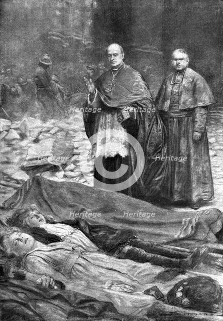 ' "La Guerre a L'Allemande"; Apres l'attentat du Vendredi Saint: accouru a Saint..., 1918. Creator: J Simont.