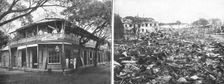 La Guerre de Course; Une maison de Papeete, avant et apres le bombardement 1914. Creator: Unknown