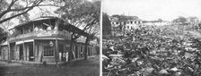 La Guerre de Course; Une maison de Papeete, avant et apres le bombardement 1914. Creator: Unknown