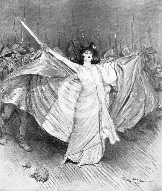 'La Guerre de Tranchees; A L'Interieur la vie Reprend, La "Marseillaise" a l'opera-comique', 1914. Creator: Georges Bertin Scott.