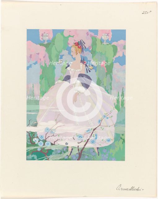 La Guirlande, album Mensuel d'Art et de la Litterature, 1919-1920: Woman in Pink Dress in Garden, 19 Creator: Umberto Brunelleschi.