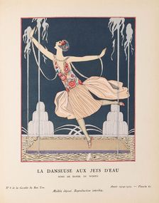 La Danseuse aux jets d'eau. Robe de danse, de Worth (La Gazette du Bon ton), 1925. Creator: Barbier, George (1882-1932)