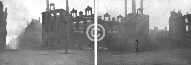 'La destruction methodique de Reims; L'Hotel de Ville en feu, apres le bombardement du 3 ma..., 1917 Creator: Unknown.