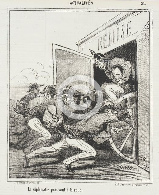 La Diplomatie poussant à la roue, 1867. Creator: Cham.