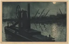 La Drague Dieppe (A Dredger in Dieppe Harbor by Moonlight), c. 1885. Creator: Henri-Charles Guerard