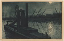 La Drague Dieppe (A Dredger in Dieppe Harbor by Moonlight), c. 1885. Creator: Henri-Charles Guerard