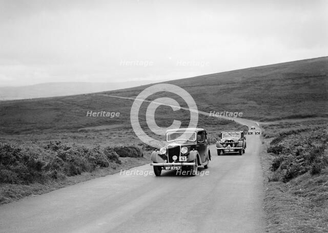 LA Forty's Riley Falcon ahead of J Boardman's Riley Kestrel at the MCC Torquay Rally, July 1937. Artist: Bill Brunell.