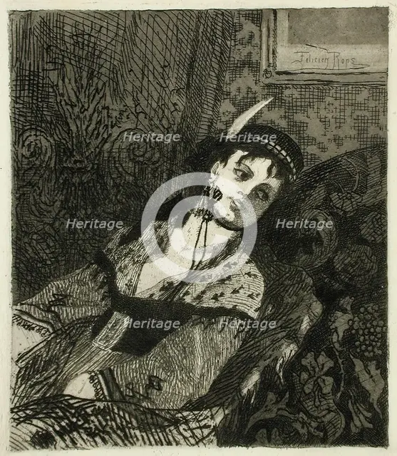 La Femme à la toque écossaise, 1865. Creator: Félicien Rops.