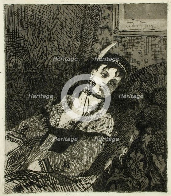 La Femme à la toque écossaise, 1865. Creator: Félicien Rops.