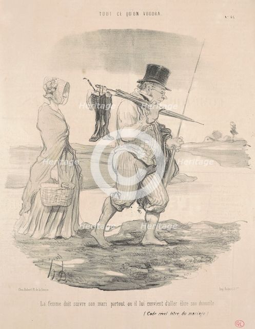 La femme doit suivre son mari ..., 19th century. Creator: Honore Daumier.
