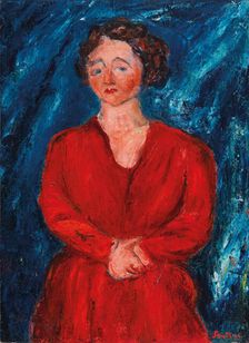 La Femme en rouge au fond bleu, ca 1928. Creator: Soutine, Chaim (1893-1943)