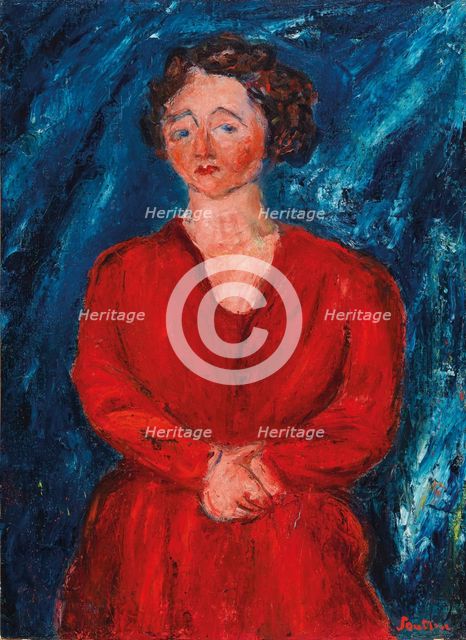 La Femme en rouge au fond bleu, ca 1928. Creator: Soutine, Chaim (1893-1943).