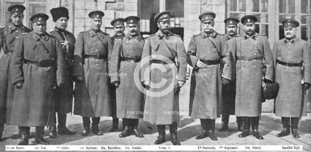 'La Fin d'une Regime et d'un Regne; La suite au quartier general de Mohilev; a gauche..., 1917. Creator: Unknown.