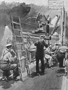 La flotte d'avant-garde; le poste de manoeuvre d'un sous-marin britannique en plongee..., 1916. Creator: Frederic de Haenen