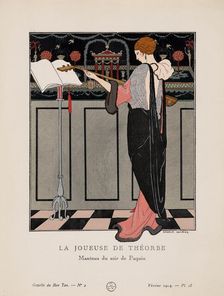 La Joueuse de Théorbe, Manteau du soir de Paquin (La Gazette du Bon ton), 1914. Creator: Barbier, George (1882-1932)