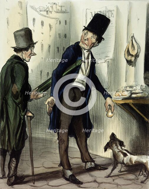 La journée du célibataire (A day in the life of a bachelor)  Plate 9. Deux heures (2 pm), 1839. Creator: Honore Daumier.
