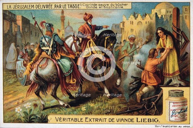 La Jerusalem deliveree par le Tasse, Clorinde saved from burning. 19th Century. Artist: Unknown