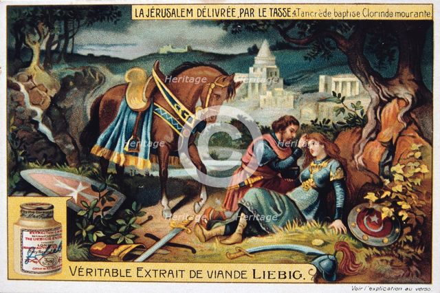 La Jerusalem deliveree par le Tasse, Tancrede baptises the dying Clorinde. 19th Century. Artist: Unknown