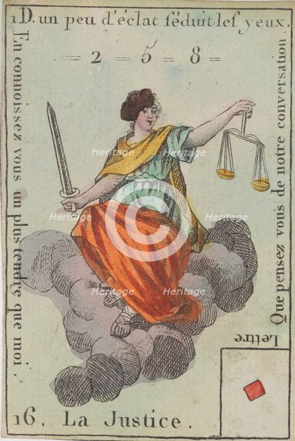 La Justice from Playing Cards (for Quartets) 'Costumes des Peuples Étrangers', 1700-1799. Creator: Anon.