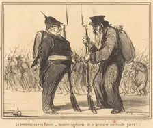 La levée en masse en Russie - manière ingénieuse de se procurer une vieille garde!..., 1855. Creator: Honore Daumier