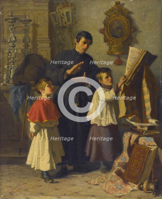 La leçon de chant des enfants de choeur, dans une sacristie à Rome, 1860. Creator: Auguste Dutuit.
