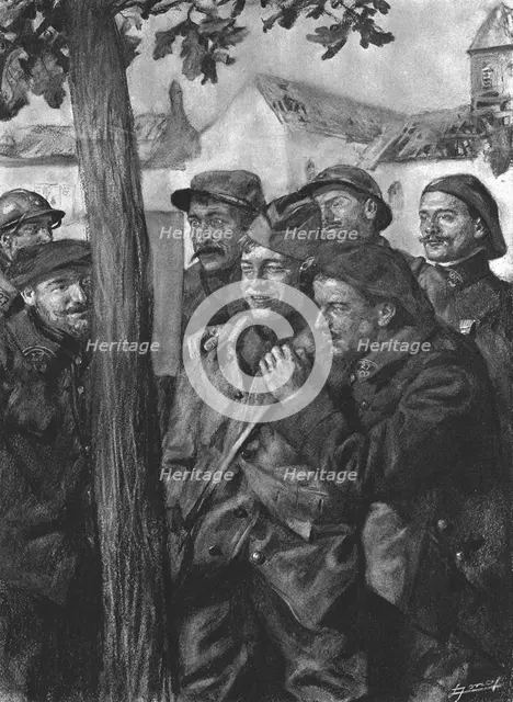 'La lecture au cantonnement d'un bon communique', 1916. Creator: Lucien Jonas.