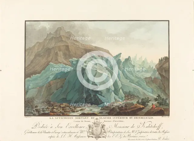 La Lutschinen sortant du Glacier inférieur du Grindelwald, 1785. Creator: Charles-Melchior Descourtis.