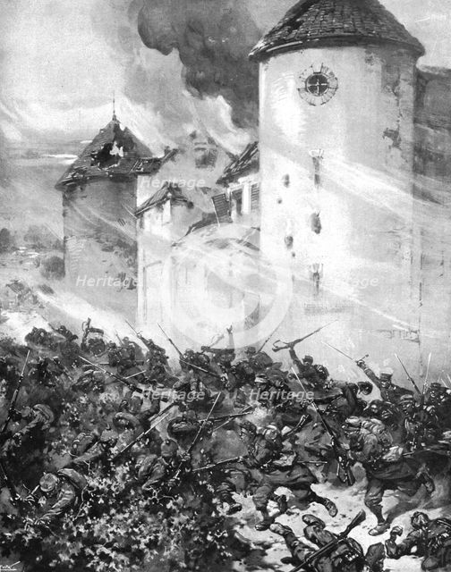 ''La lutte au Centre; La Garde Prussienne enfoncee sous les murs du chateau de Mondement', 1914. Creator: Unknown.