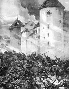 'La lutte au Centre; La Garde Prussienne enfoncee sous les murs du chateau de Mondement 1914. Creator: Unknown