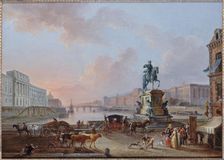 La Monnaie, Le Pont Royal and the Louvre, viewed from the Pont-Neuf, around 1775, c1775. Creator: Jean-Baptiste Lallemand