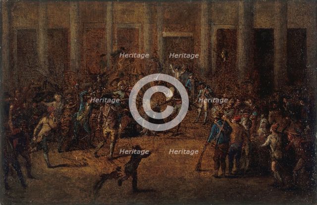 La mort de Flesselles, prévôt des marchands, devant l'Hôtel de Ville, le 14 juillet 1789. Creator: Jean-Baptiste Lallemand.
