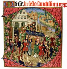 La Maison aux Piliers, la place de Grève in Paris. From: Juvénal des Ursins , c. 1450