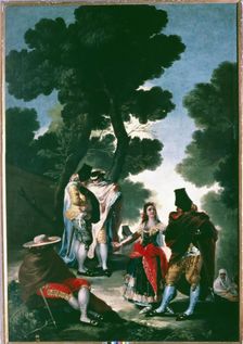 La Maja y los embozados (The Paseo de Andalucía), 1777. Creator: Goya y Lucientes, Francisco de (1746 - 1828)