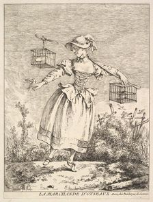 La marchande d'oyseaux (The Bird Merchant), 18th century. Creator: Jacques Gabriel Huquier